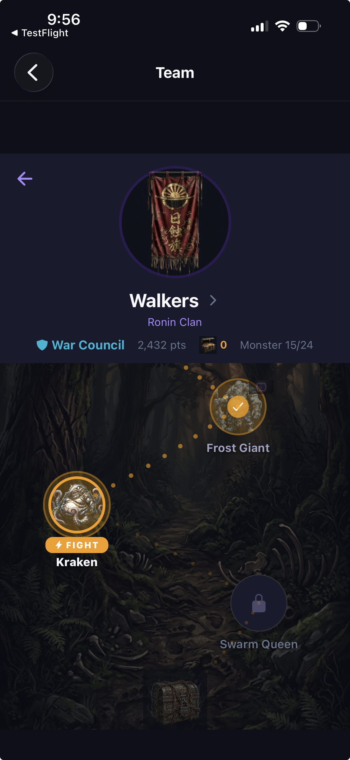 Team journey map with monster battles